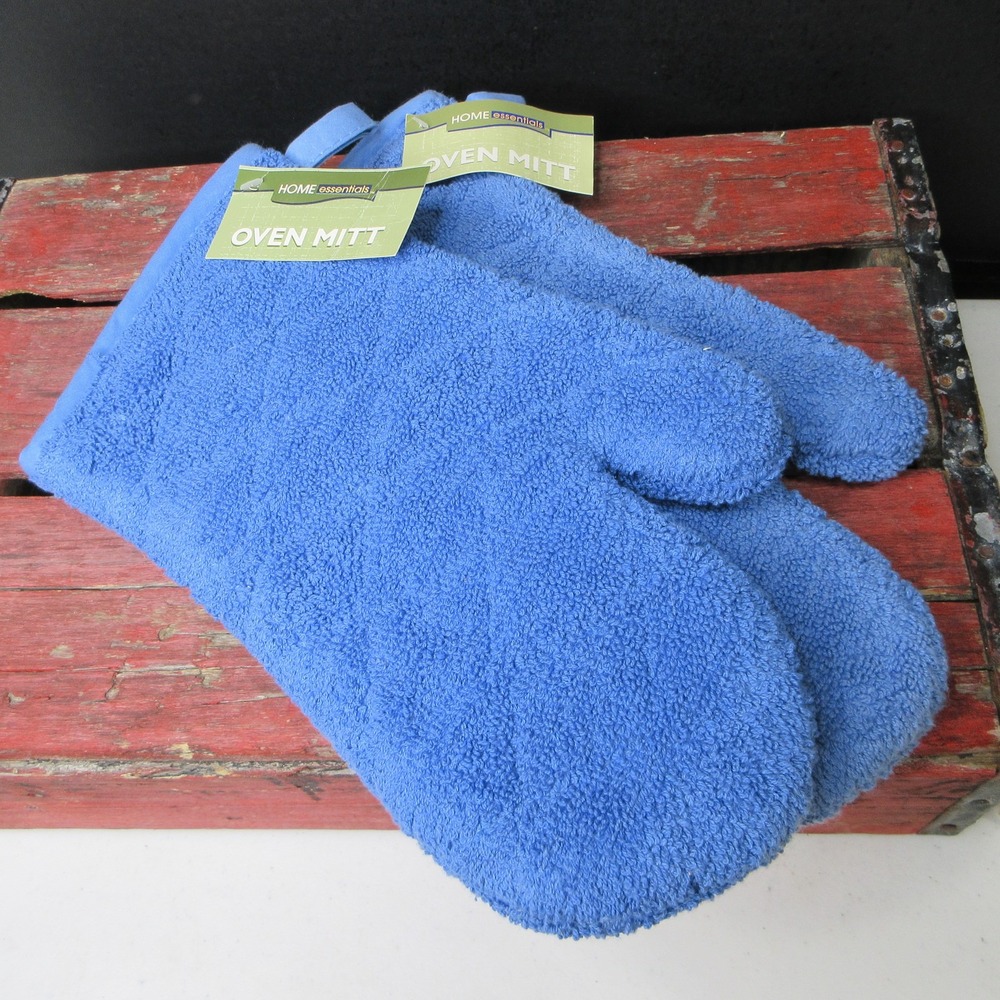 HOME essentials Sky Blue Terry Cloth Oven Mitts Set of 2 Heat Resistant Kitchen